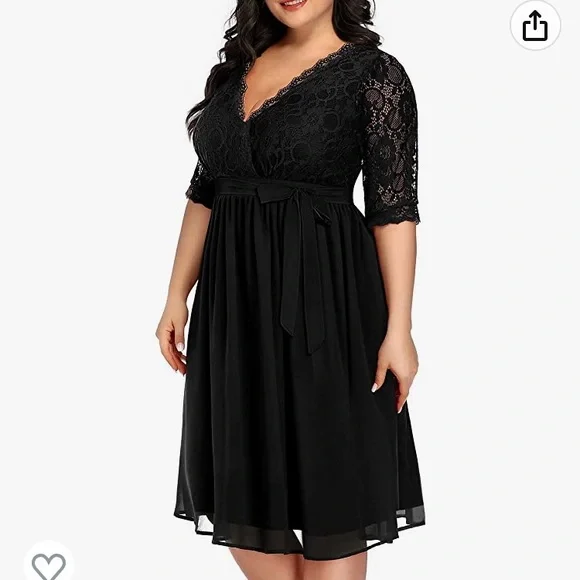 Dresses | Pinup Fashion Plus Size Lace Chiffon Wrap V Neck Dress Cocktail  Party Guest Midi | Poshmark